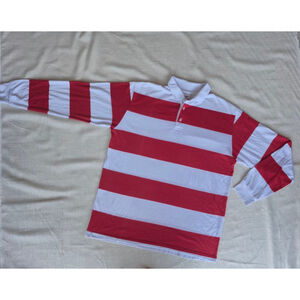 VTG Men's Sportwell Long Sleeve Tee Red & White Striped Rugby Where's Waldo